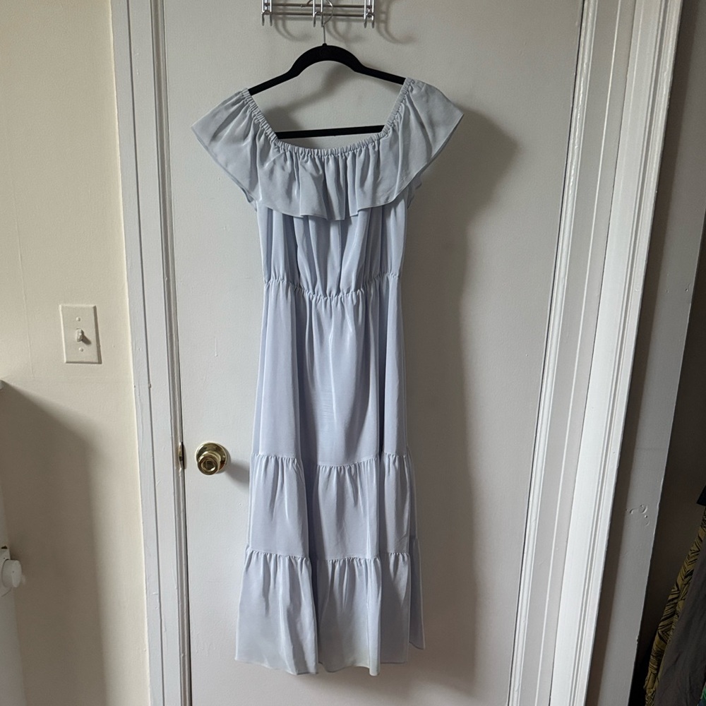 Club Monaco Light Blue Off-Shoulder silk Dress